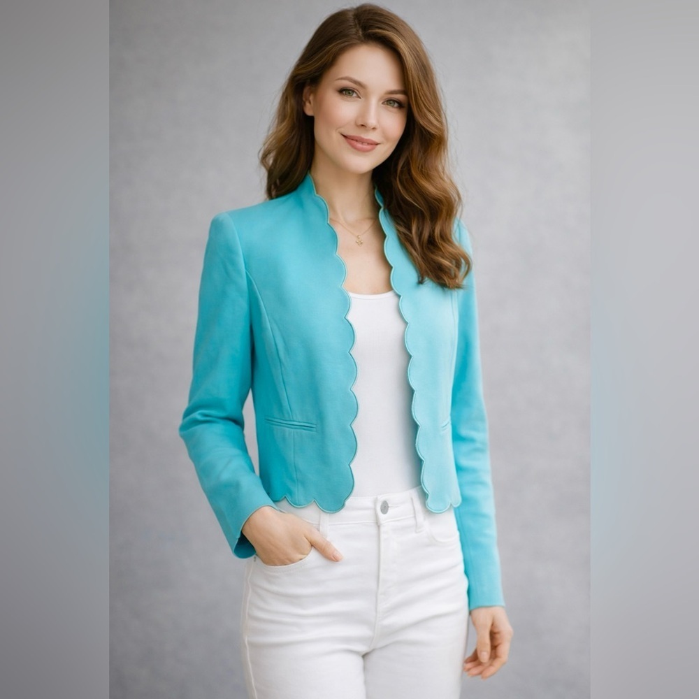 KASPER Scalloped Hen / Edge Turquoise Jacket size 4